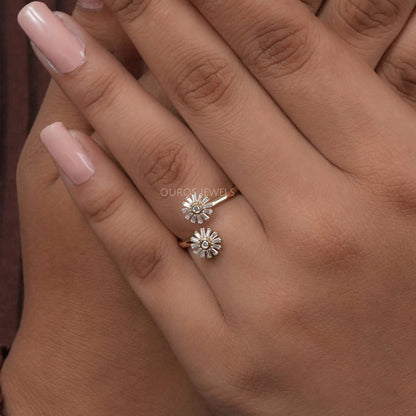 Tapered Baguette Cut Twin Flower Shape Ring