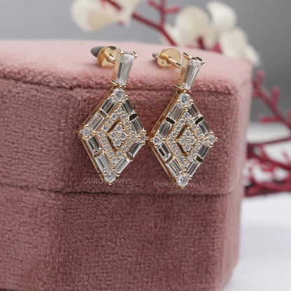 Baguette Cut Cluster Lab Diamond Drop Dangle Earring
