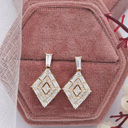Baguette Cut Cluster Lab Diamond Drop Dangle Earring