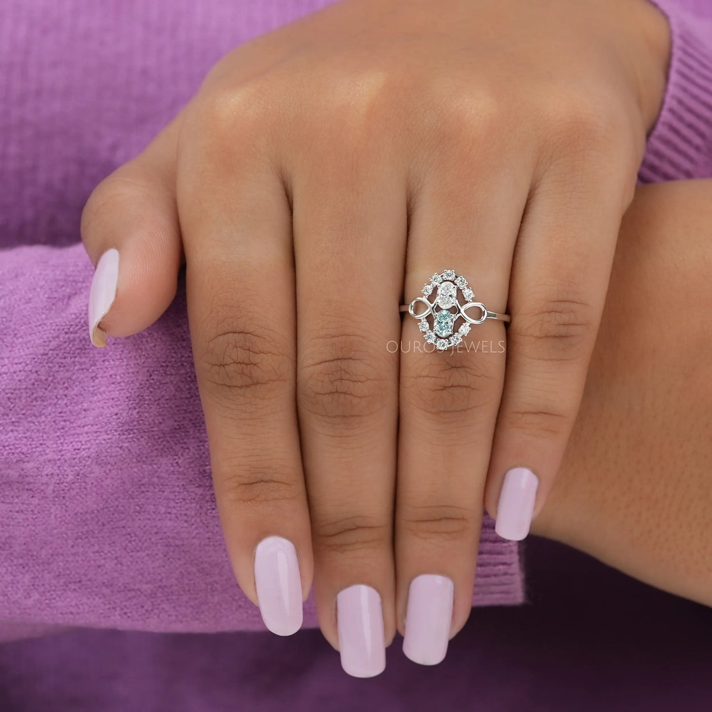 White Gold Oval  Cut Infinity Dainty Ring
