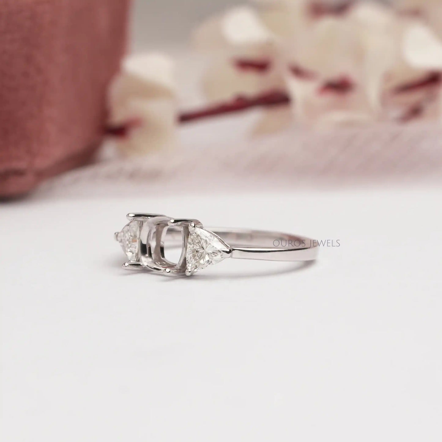 Trilliant Cut Lab Diamond  Three Stone Semi Mount Ring