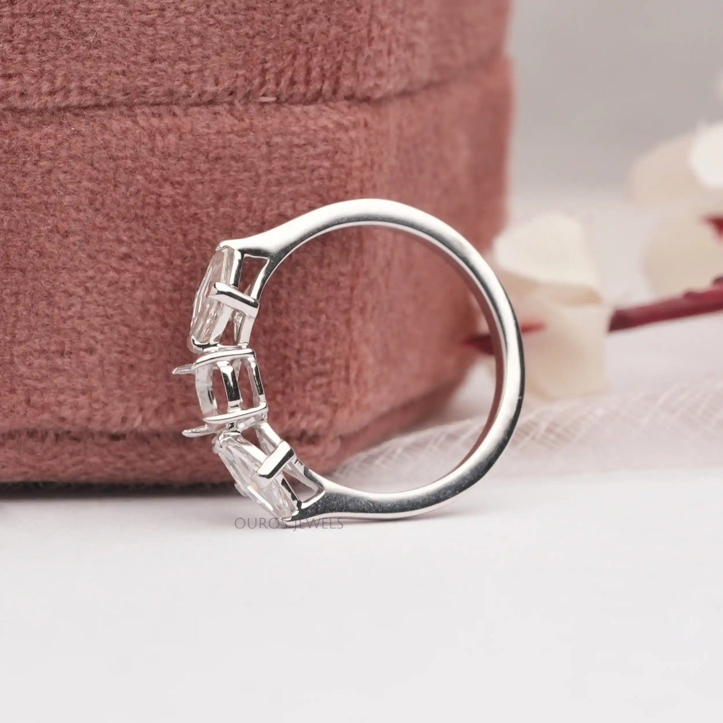 Elongated Shield Cut  Three Stone  Ring