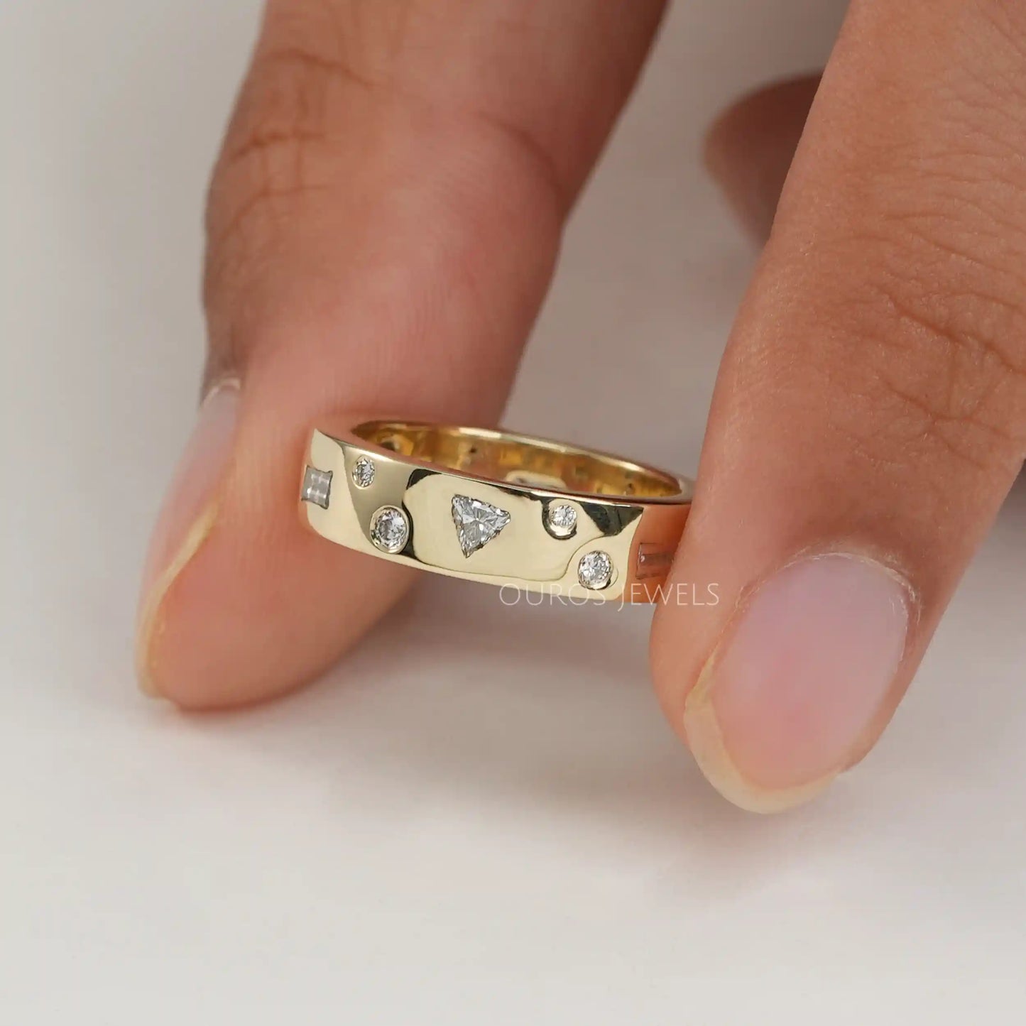 Multi  Shape  Flush Set Wedding  Band