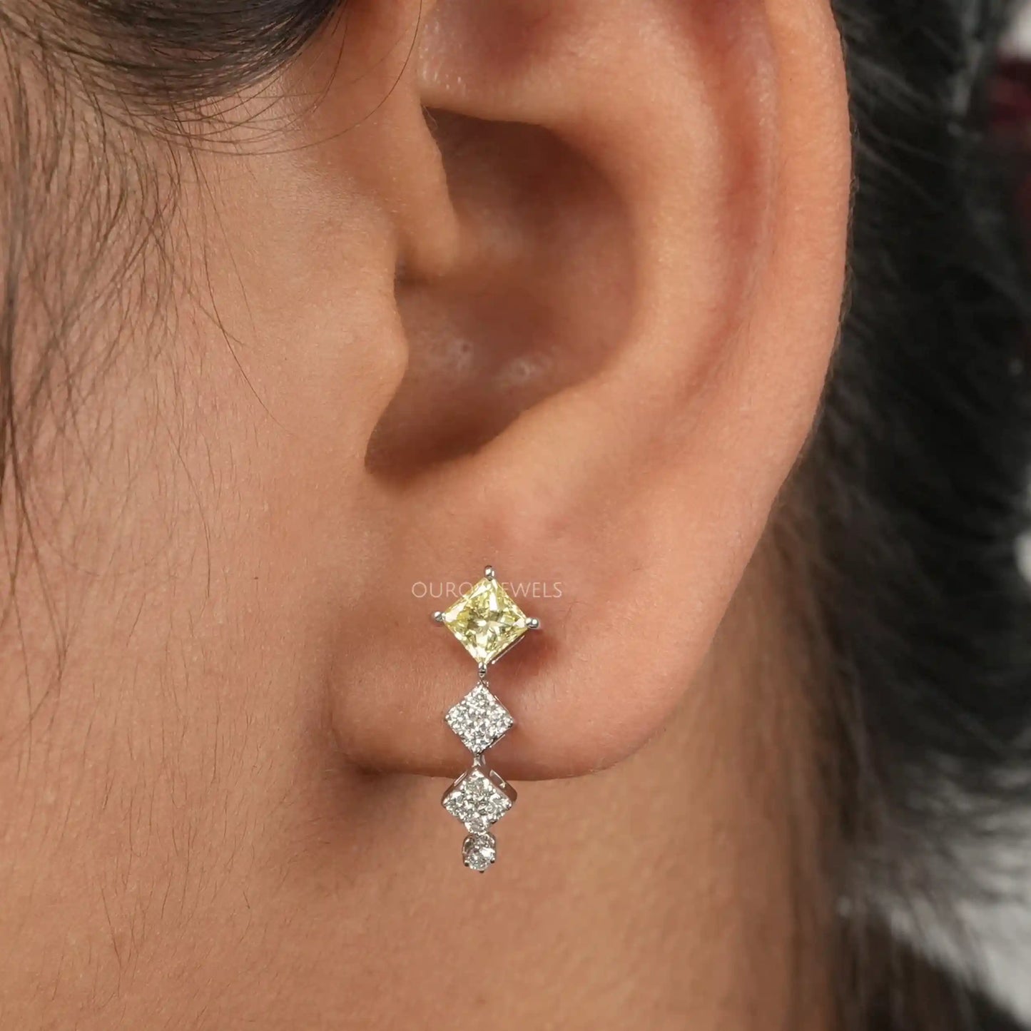 Yellow Princess Cut  Lab Diamond Earrings