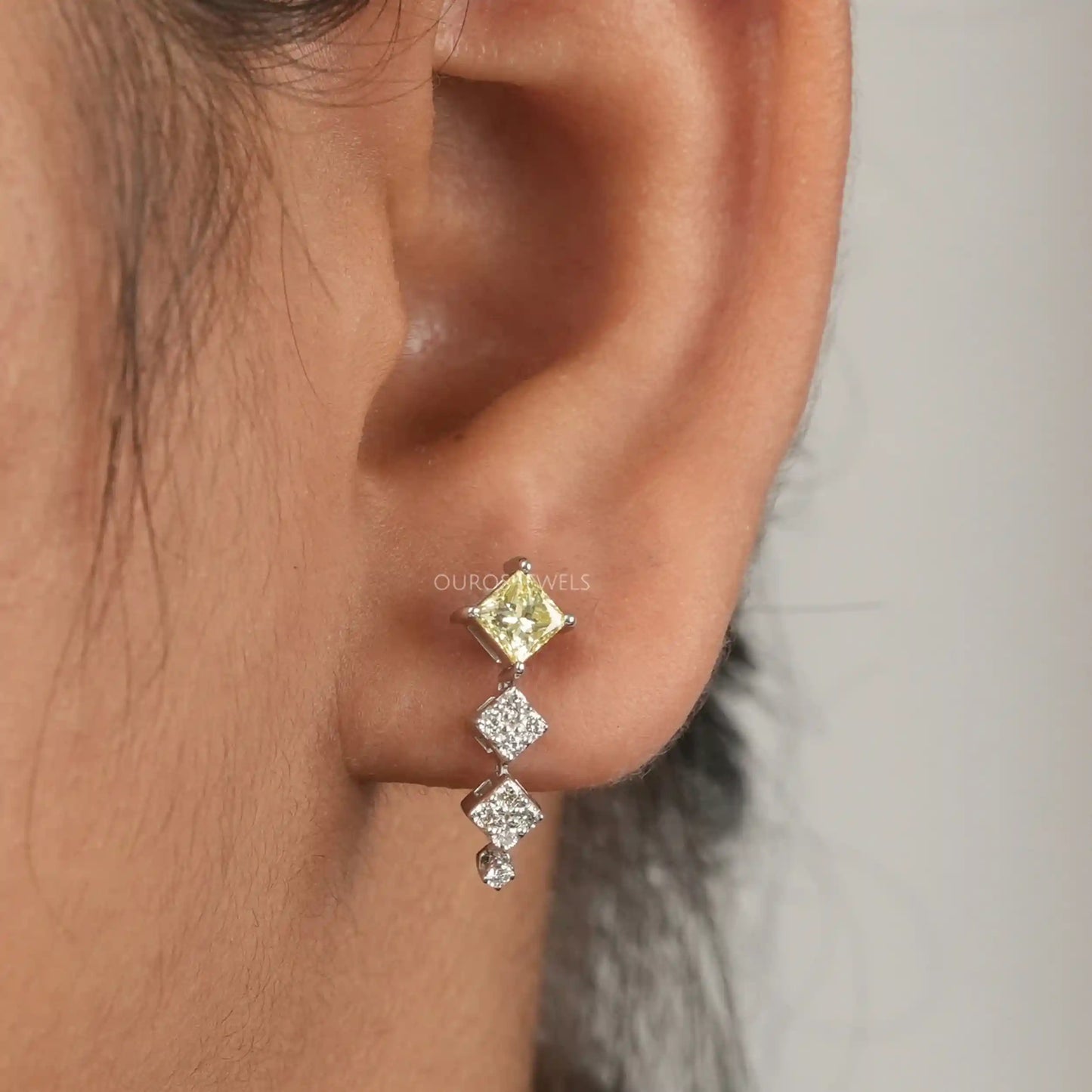 Yellow Princess Cut  Lab Diamond Earrings
