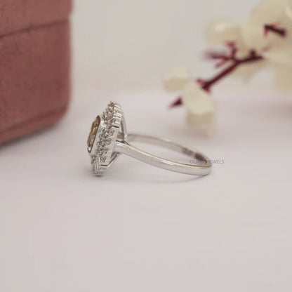 Yellow Cushion  Cut  Baguette Halo  Engagement  Ring