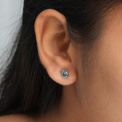 Blue Oval Cut Lab Diamond Stud