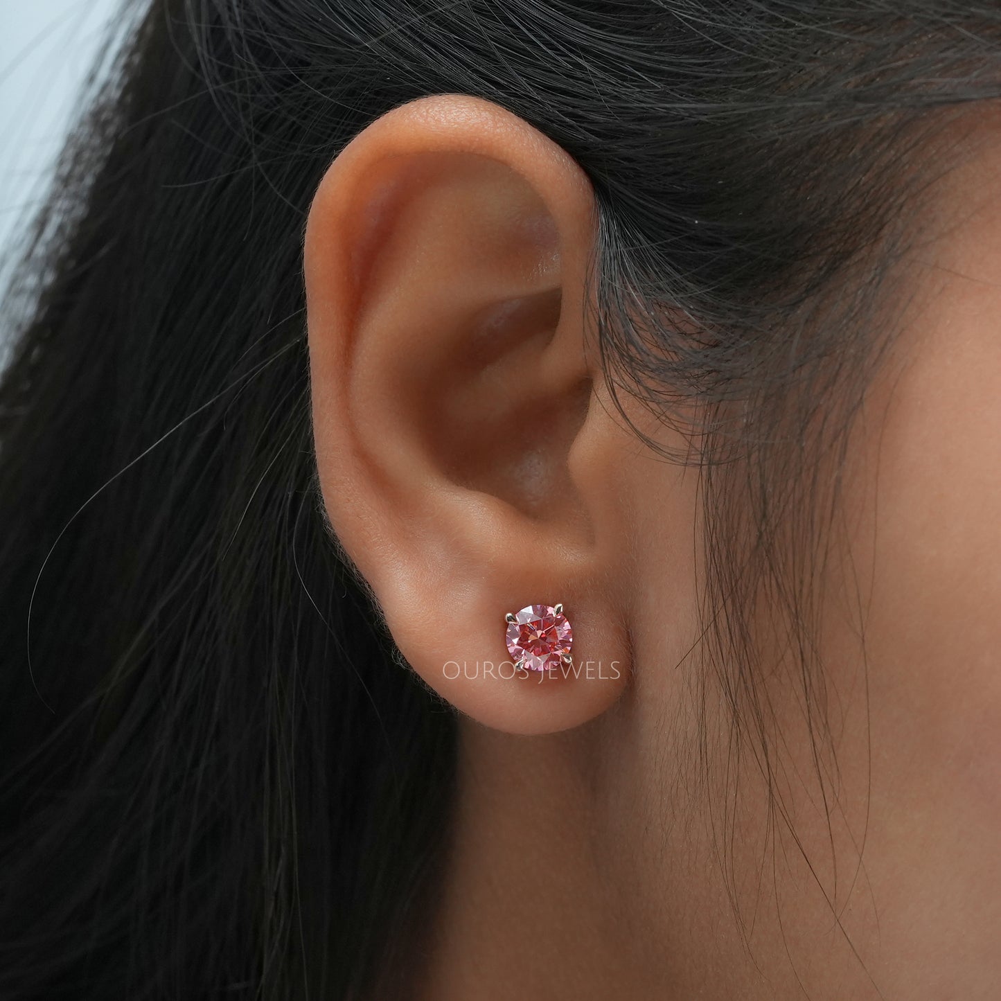 Pink Round  Cut Screw Back Stud