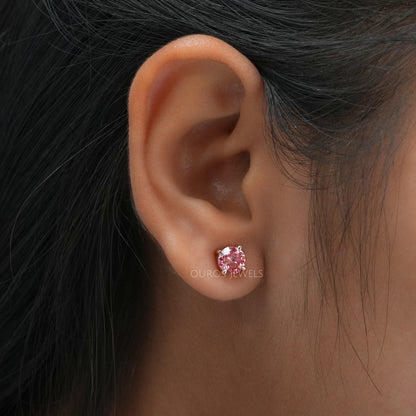 Pink Round  Cut Screw Back Stud