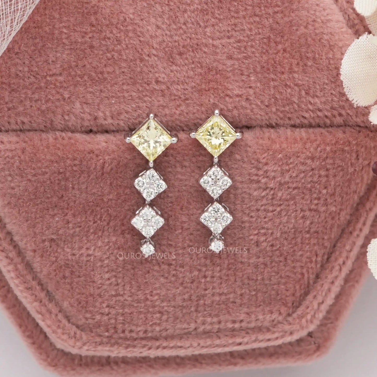 Yellow Princess Cut  Lab Diamond Earrings