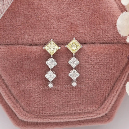 Yellow Princess Cut  Lab Diamond Earrings