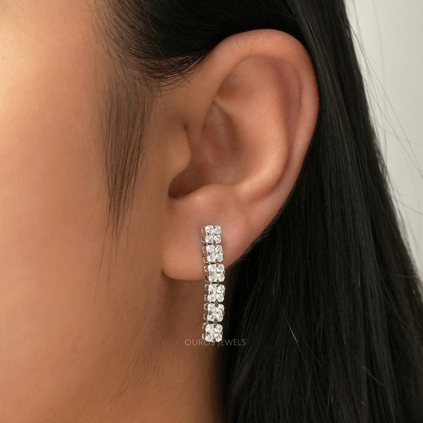Round Cut  Lab Grown Cluster  Diamond  Earrings