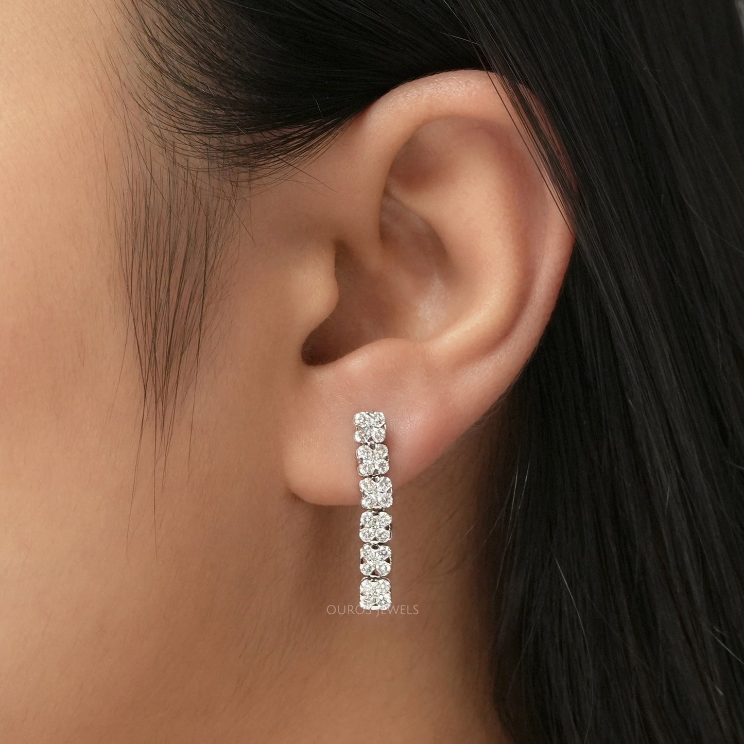 Round Cut  Lab Grown Cluster  Diamond  Earrings