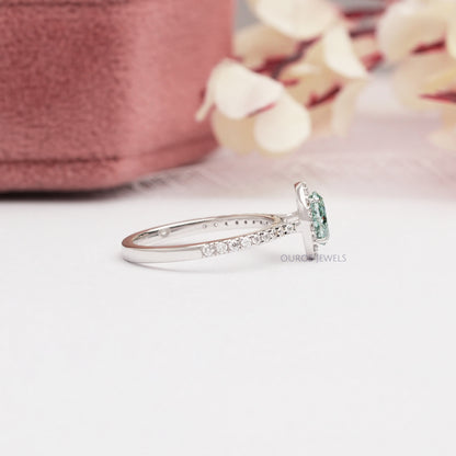 Green  Oval  Cut Halo With  Accent  Diamond  Ring