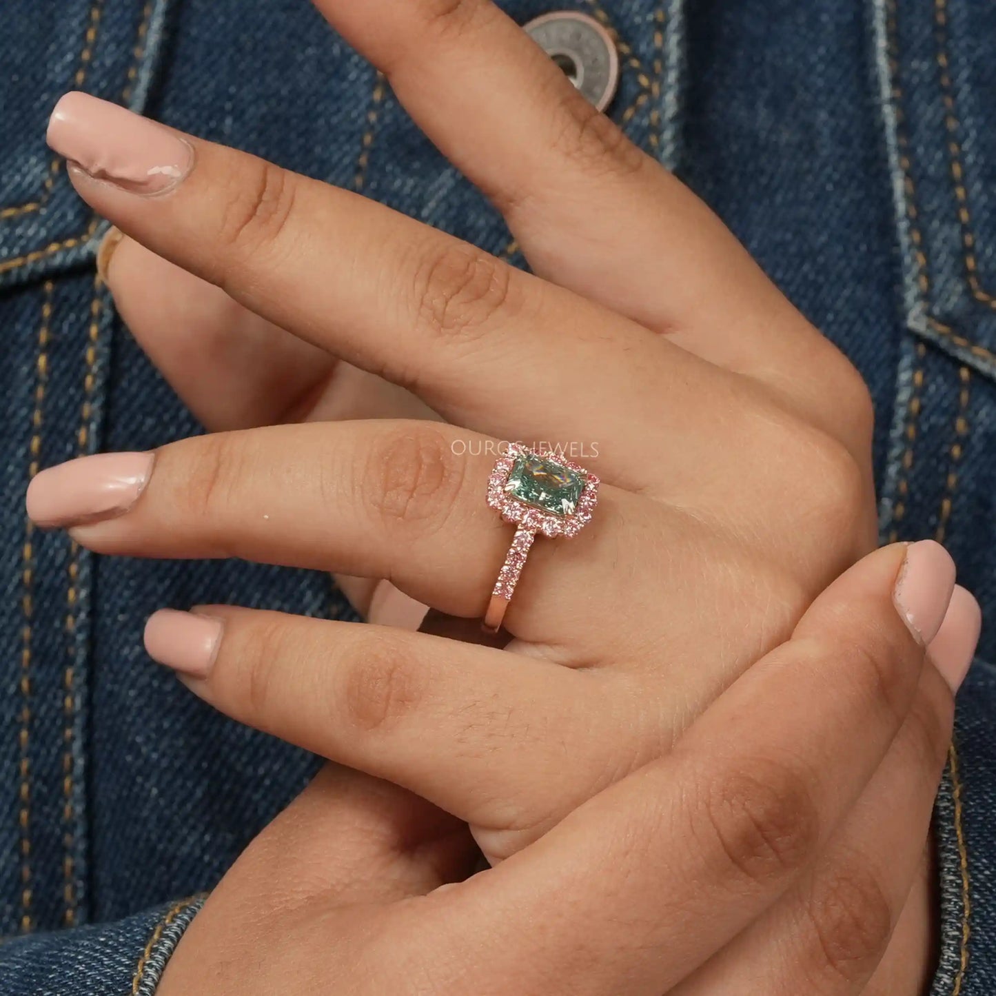 IGI Certified Green Radiant  Cut Engagement Ring