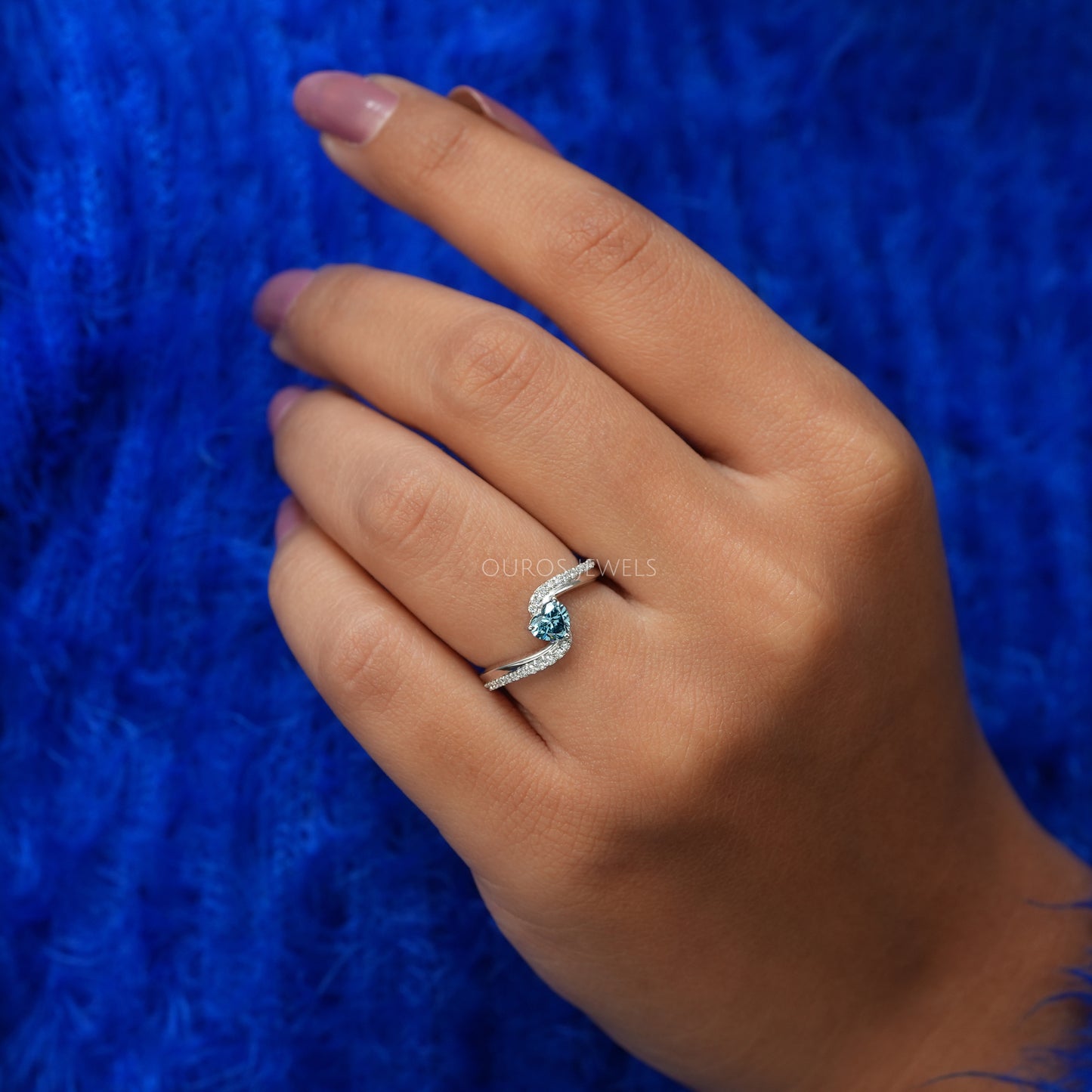 Blue Heart Cut Accent  Diamond  Ring