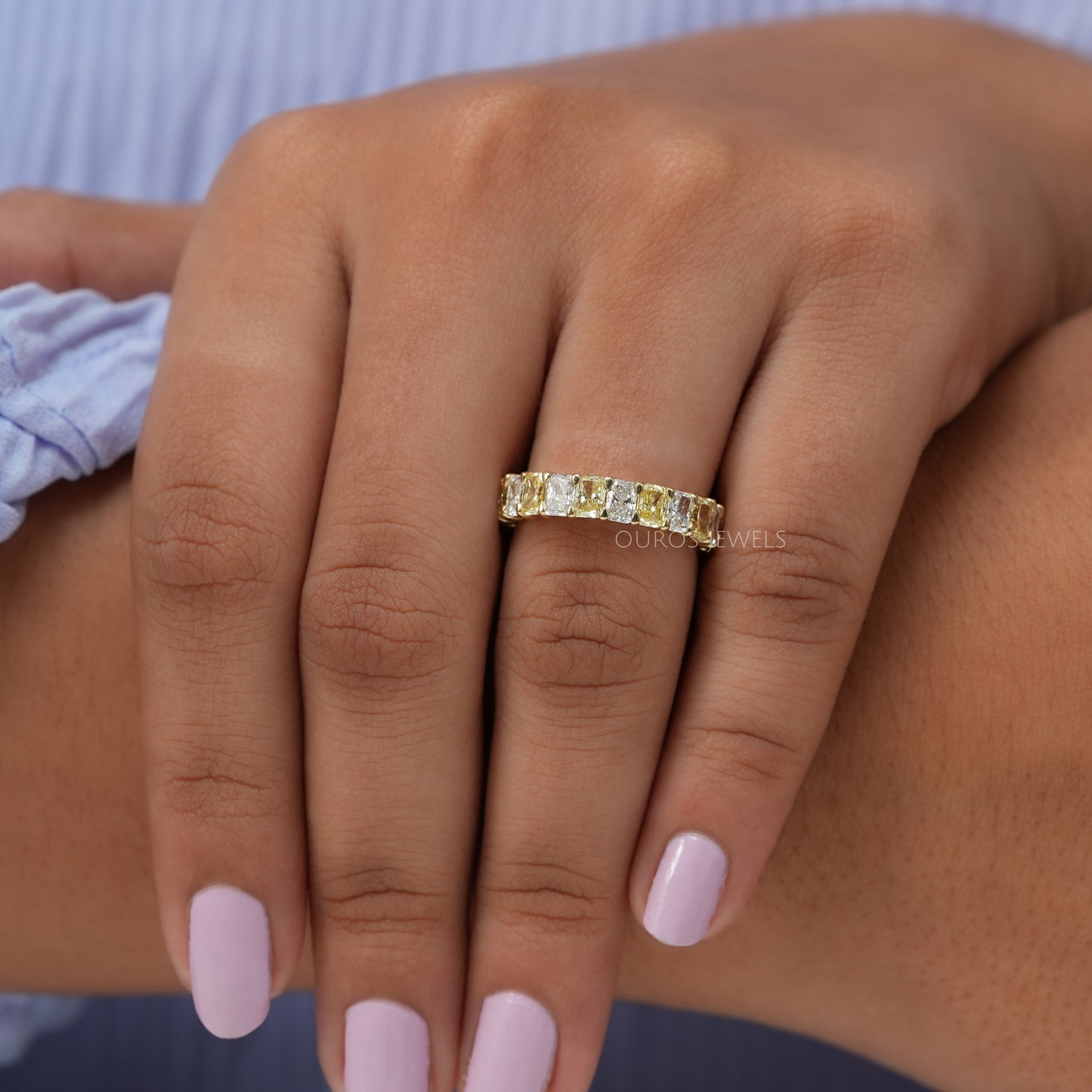 Yellow  Radiant  Cut  Lab Diamond  Band