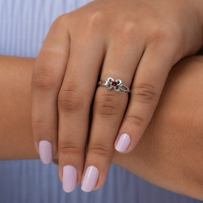 Red Asscher Cut  Lab Diamond  Dainty Ring