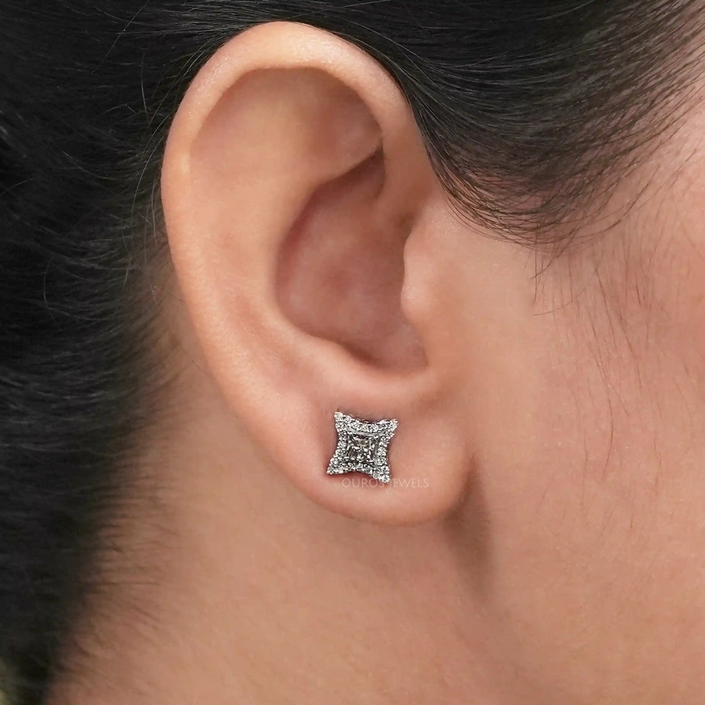 Halo Olive  Princess Cut  Lab  Diamond  Earrings