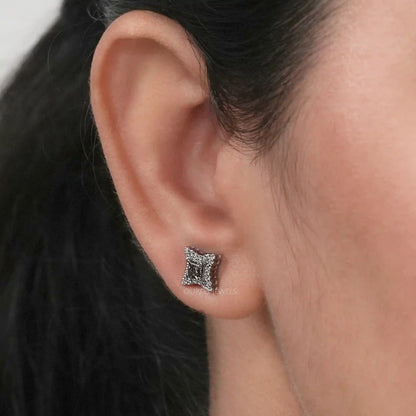 Halo Olive  Princess Cut  Lab  Diamond  Earrings