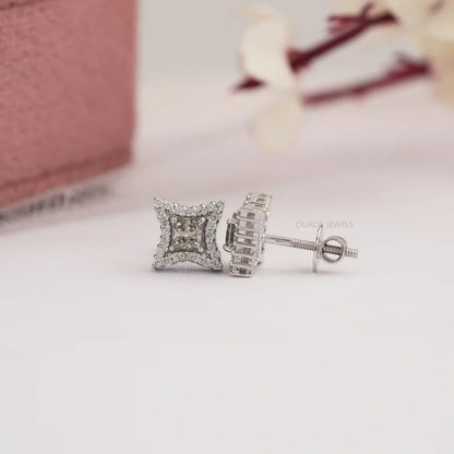 Halo Olive  Princess Cut  Lab  Diamond  Earrings