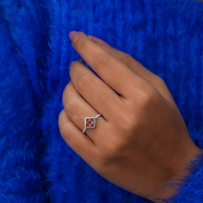 Pink Cushion Cut Solitaire  Accent  Ring