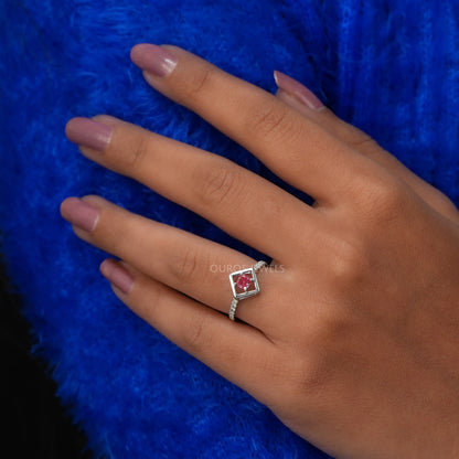Pink Cushion Cut Solitaire  Accent  Ring