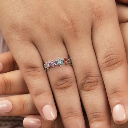 Flower Shape Round Cut Lab Diamond Wedding Band