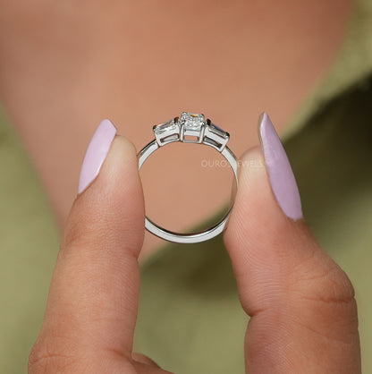 Emerald Diamond Three Stone Ring