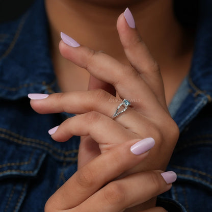 Blue Heart Cut Split Halo Shank Ring