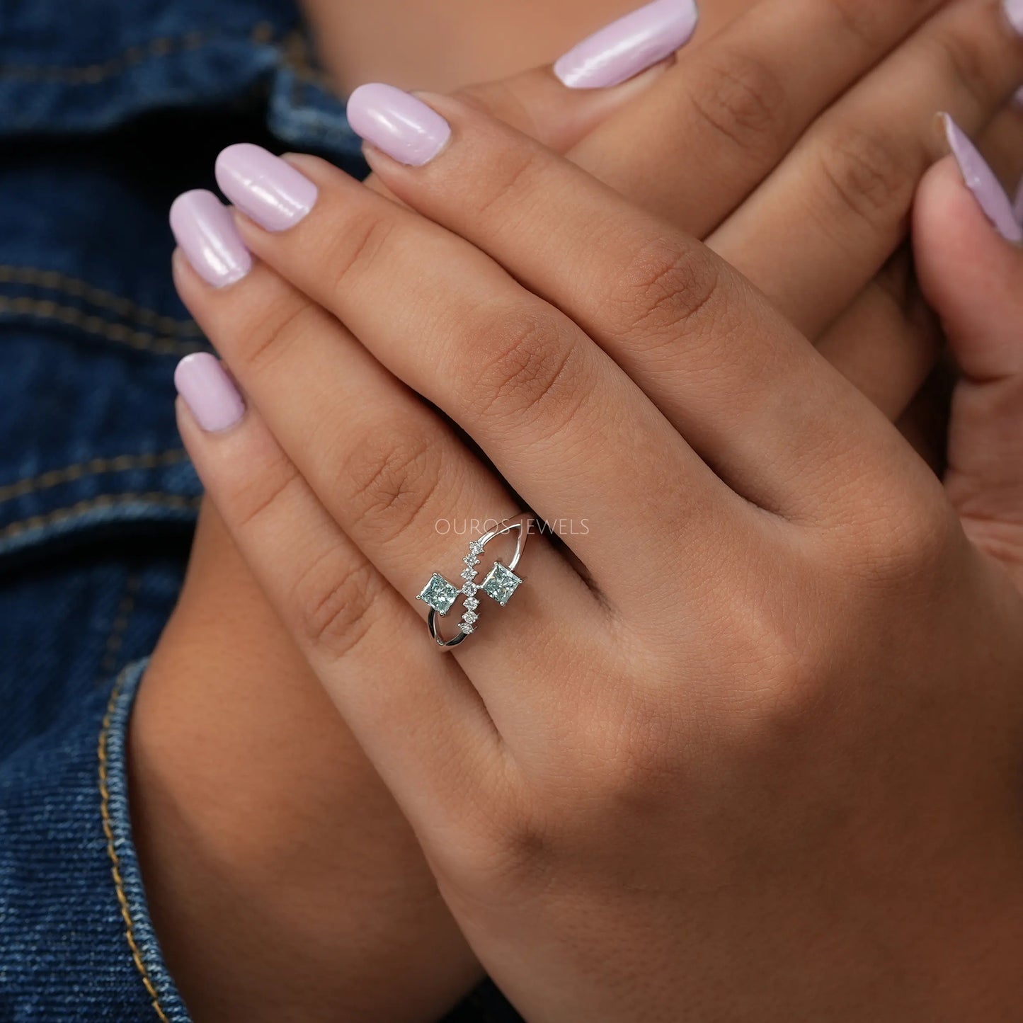 Green Princess Cut Bypass Ring