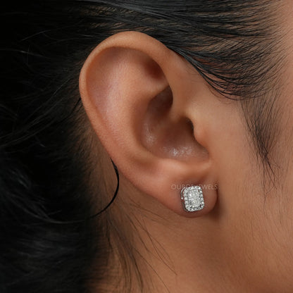 Halo Radiant  Cut Lab Diamond  Earrings