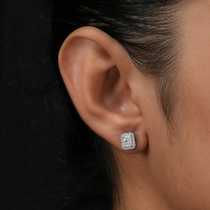 Halo Radiant  Cut Lab Diamond  Earrings