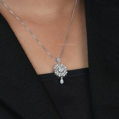 Bezel  Set Cluster Diamond  Pendant