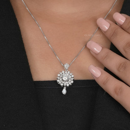 Bezel  Set Cluster Diamond  Pendant