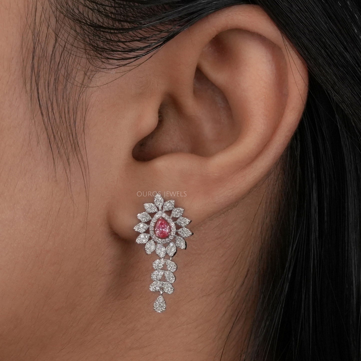 Pink Pear Cut Lab Diamond Bridal  Earrings