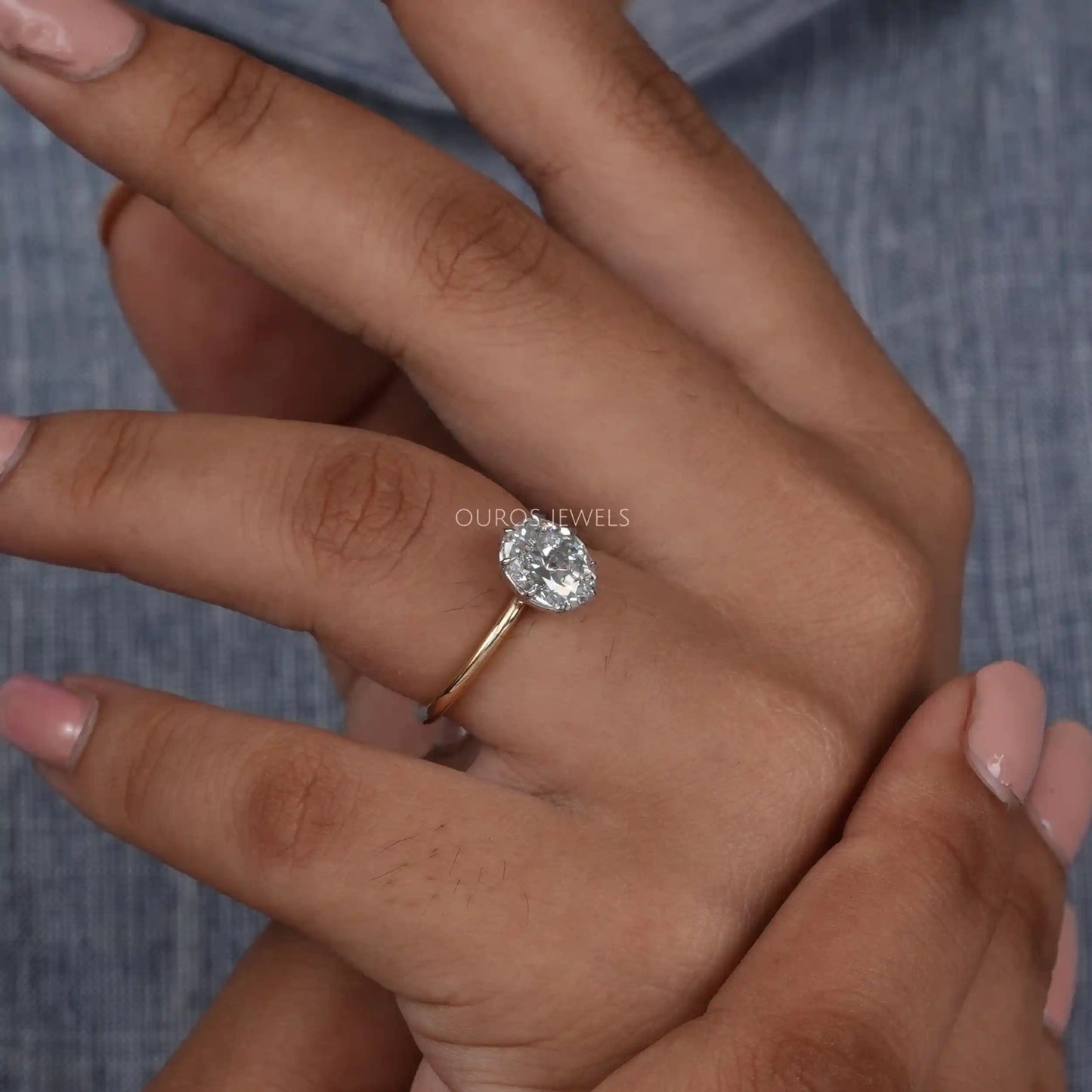 Old Mine Oval  Cut Lab Diamond  Solitaire  Ring