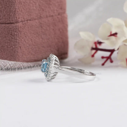 Double  Halo  Blue Cushion Cut Lab Diamond  Engagement  Ring