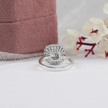 Double  Halo  Blue Cushion Cut Lab Diamond  Engagement  Ring