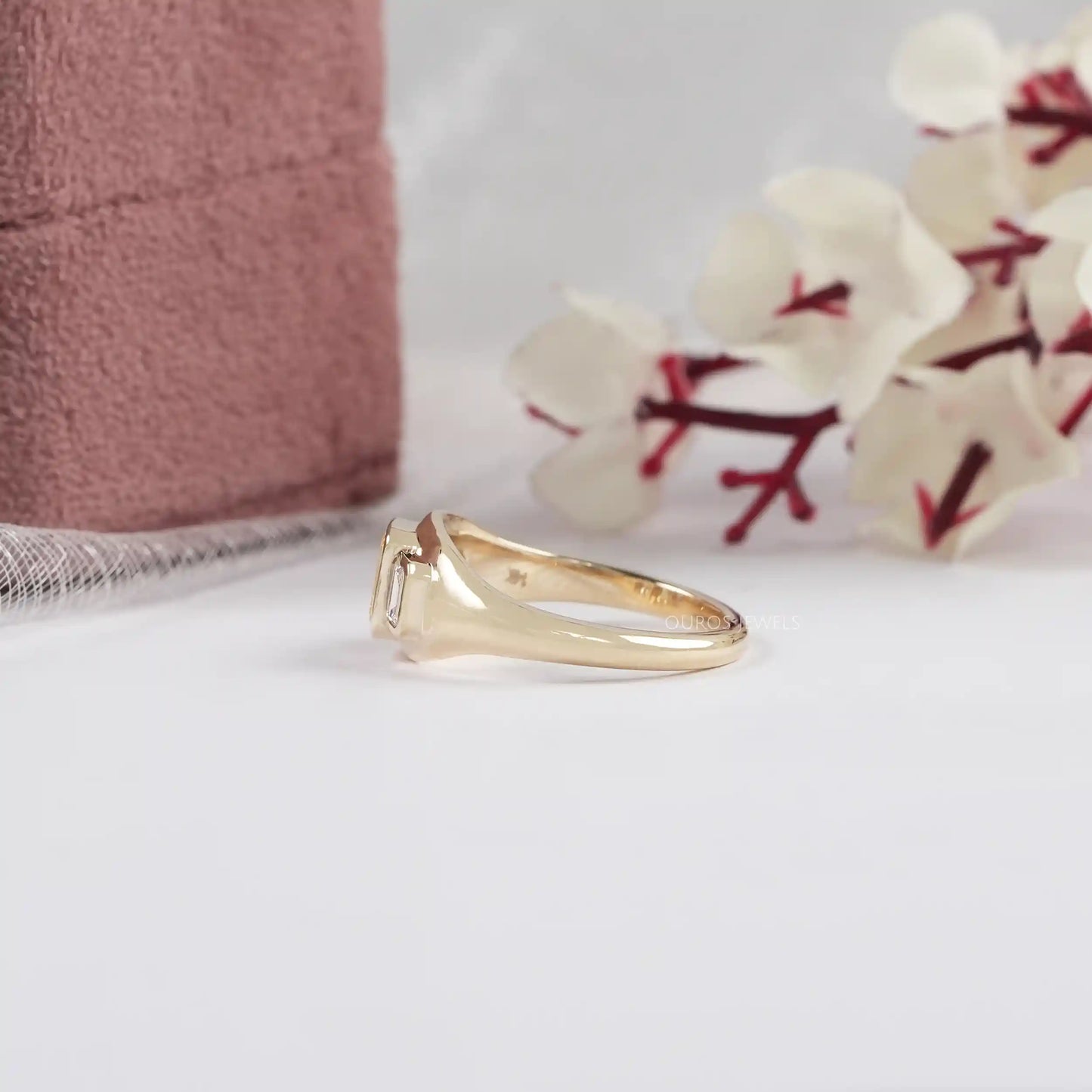 Yellow Emerald  Cut  Bezel  Set Wedding  Ring