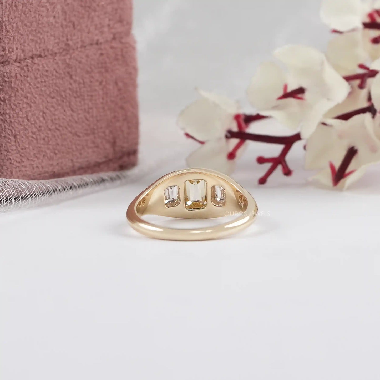 Yellow Emerald  Cut  Bezel  Set Wedding  Ring