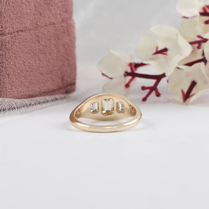 Yellow Emerald  Cut  Bezel  Set Wedding  Ring