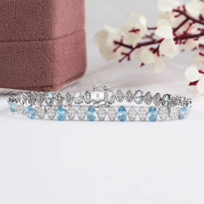 Blue Oval And Round Diamond Alternative Bracelet