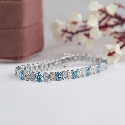 Blue Oval And Round Diamond Alternative Bracelet