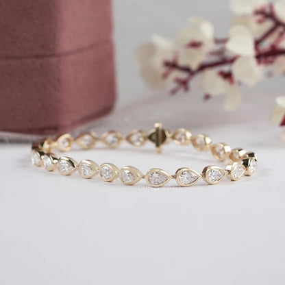 Bezel Set Pear Cut East West Lab Diamond Tennis Bracelet