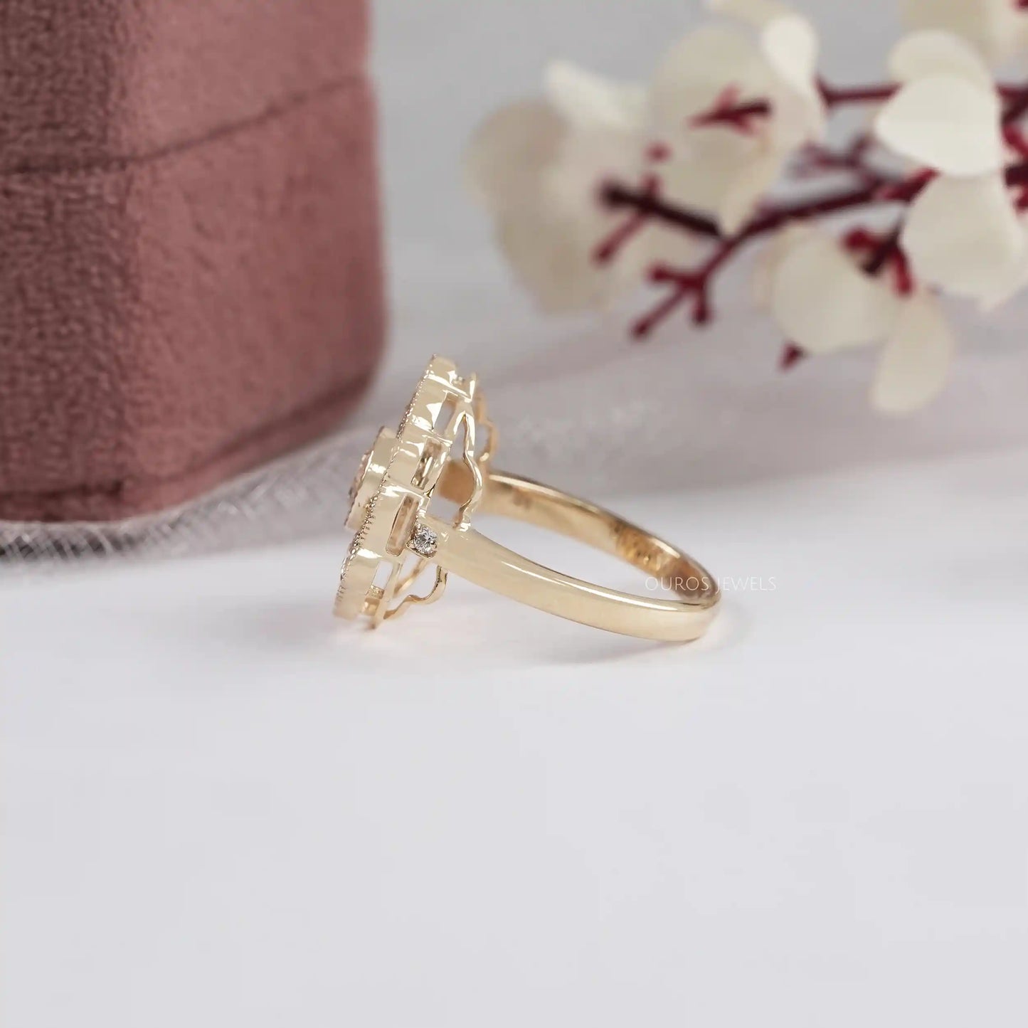 Old European Round Lab Diamond Flower Shape Ring