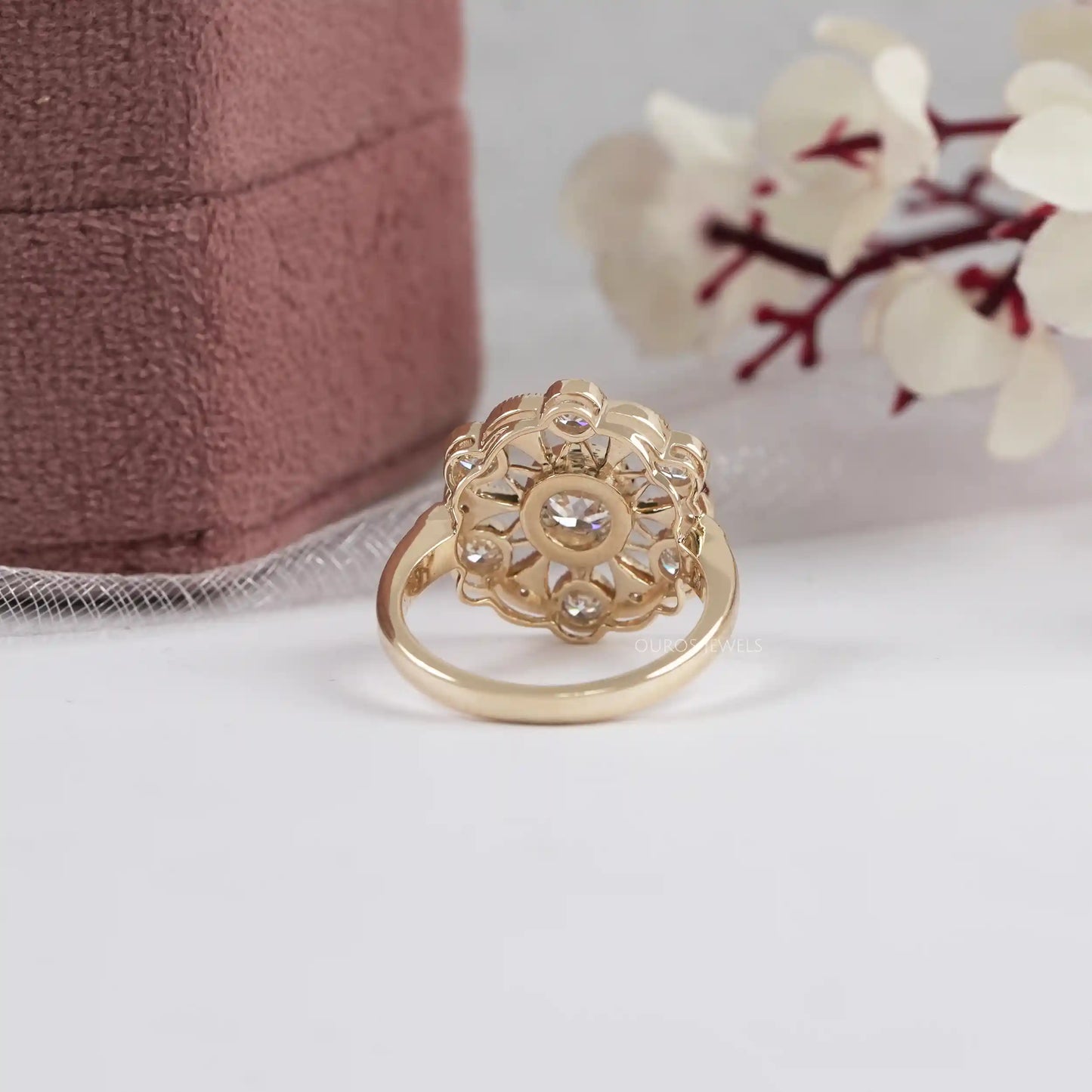Old European Round Lab Diamond Flower Shape Ring