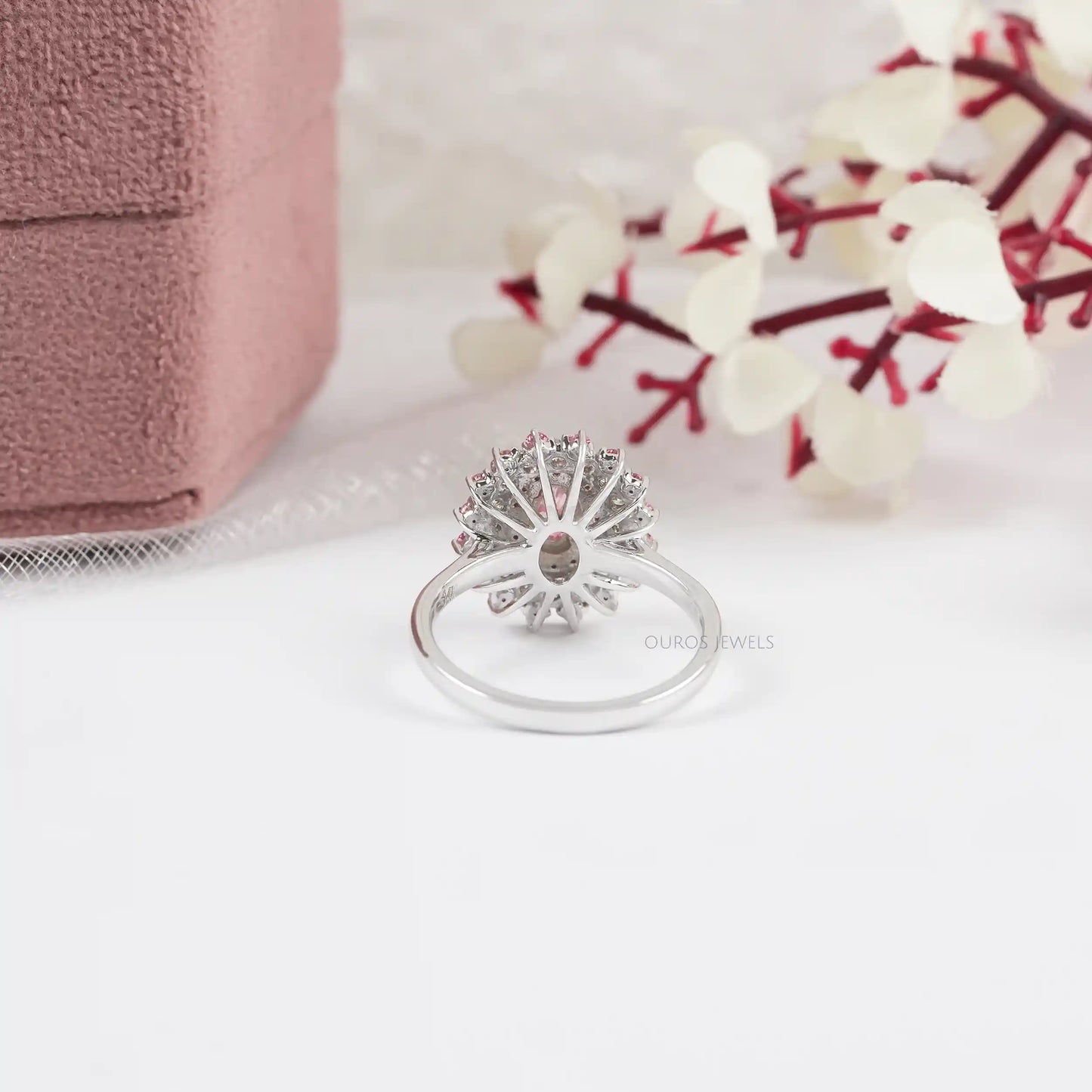 Pink Oval Cut  Halo Diamond  Engagement  Ring