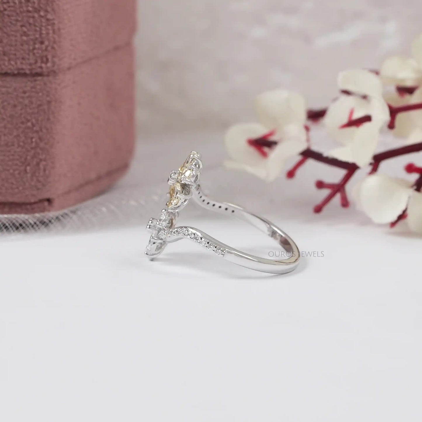 Twin  Pear Cut Flower Shape Lab Diamond  Ring