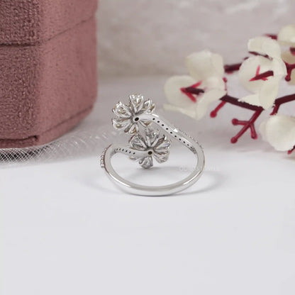 Twin  Pear Cut Flower Shape Lab Diamond  Ring